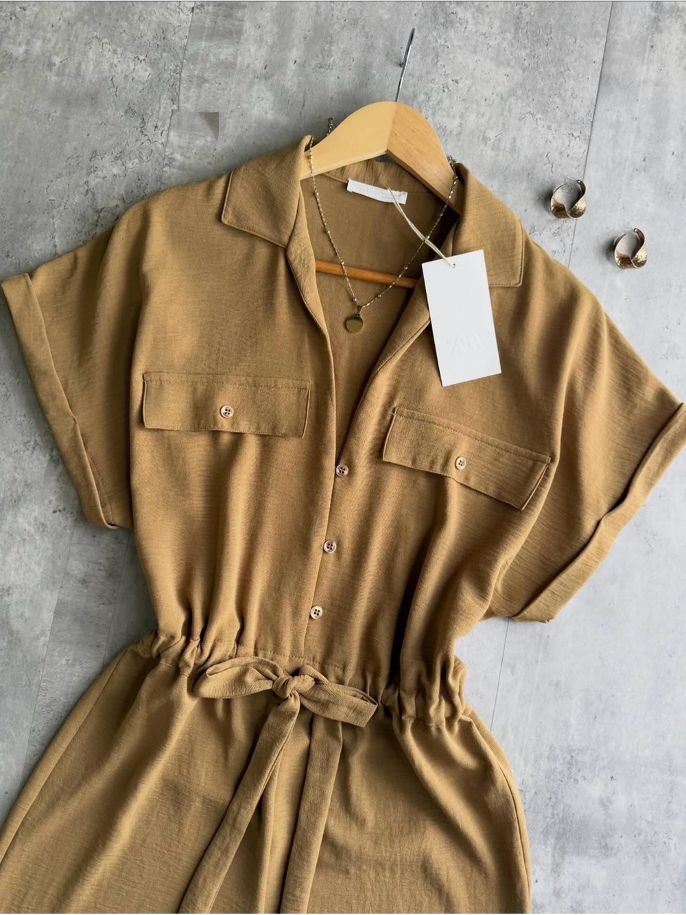 ZARA FLOWY NWT❗️ WIDE LEG JUMPSUIT COLOR KHAKI   REF 0264/208